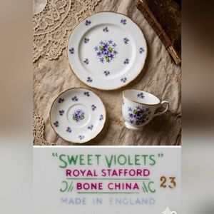 Royal Stafford Sweet Violets Bone China Trio Set | Cup, Saucer, & Side Plate